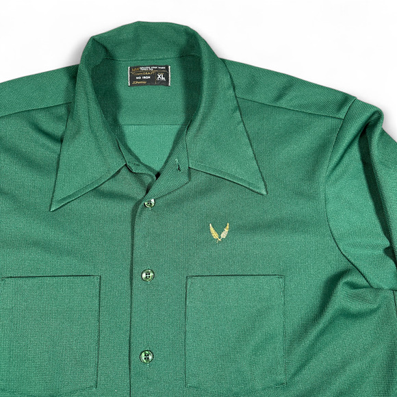 Vintage Towncraft Shirt Adult LARGE Green JC Penney Disco Textured Knit 70s - Picture 2 of 9